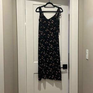 Reformation Black & Pink Flower Dress - Tie Straps